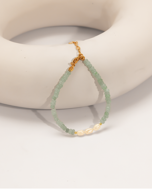 The Sage Mist Agate & Pearl Bracelet
